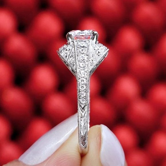 💥 Dainty Zirocn Pattern Carved Silver Vintage Rings for Women, EVGG1600 - Picture 4 of 7